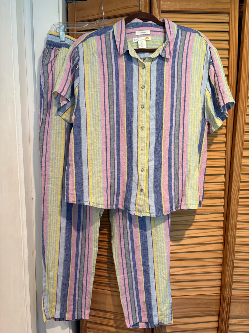 C&C California Linen Lounge Set Pastel Vertical Stripe Beach Boho Coastal Large